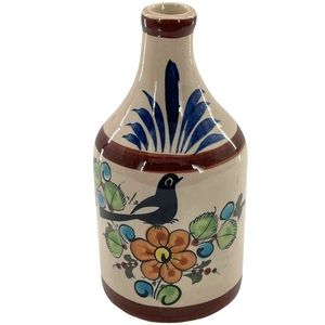 TONALA Pottery BIRD Floral VTG Mexican Hand Painted Small Jug w/ Handle 6.75" T